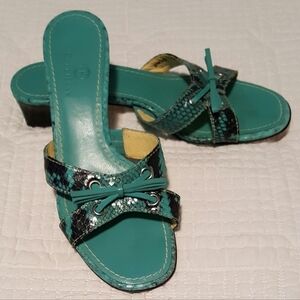 Size 7.5 Cole Haan turquoise/black snake skin sandals